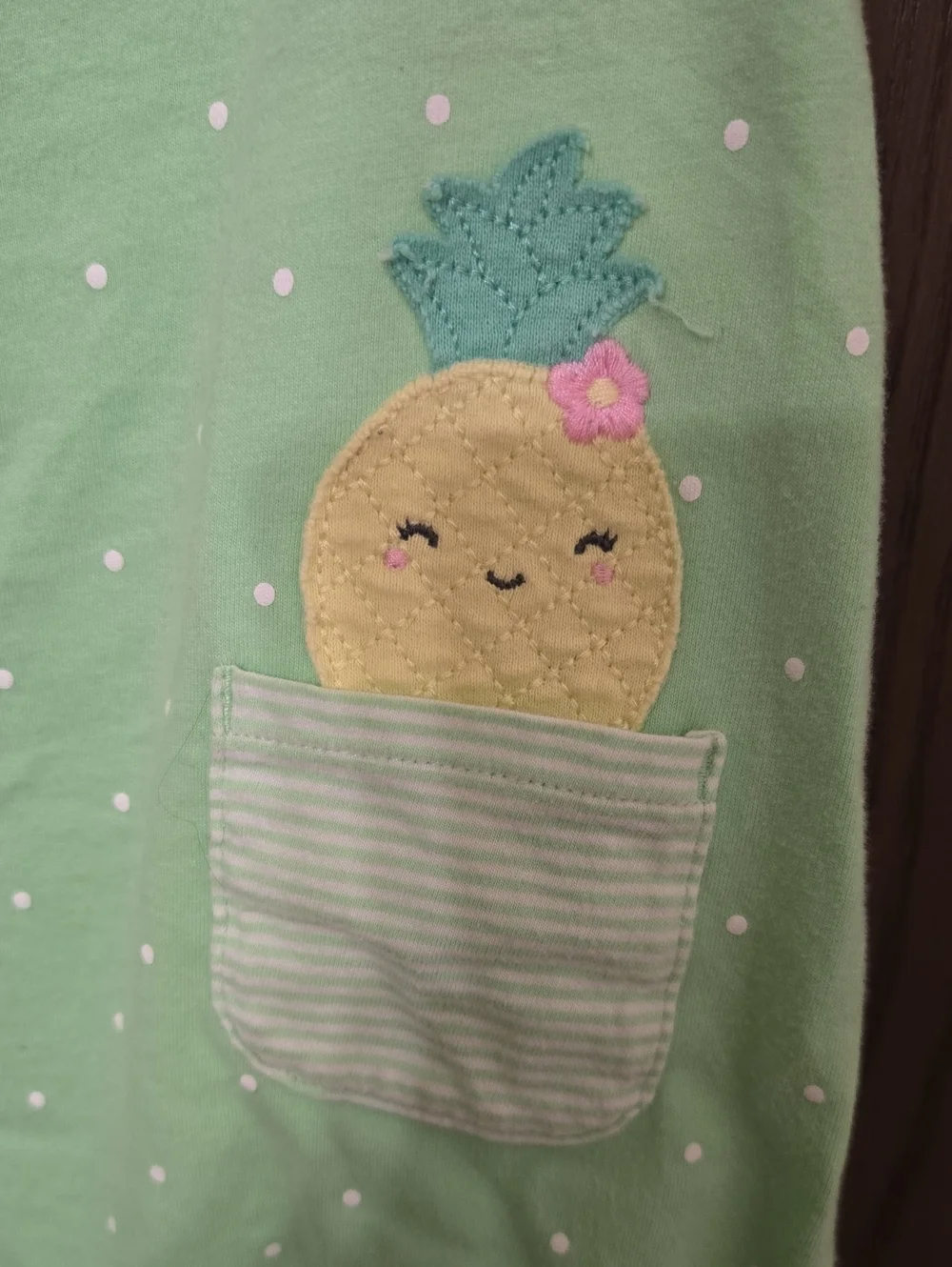 Carter's Light Green Polka Dot Tank Romper with Pineapple Patch